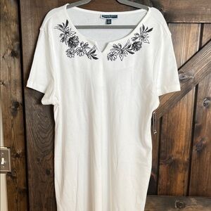 Karen Scott White Tee with Black Floral Design